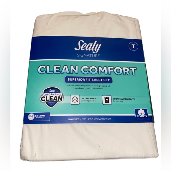 Sealy Signature - 300 Thread Count Clean Performance Solid Sheet Set, White Twin - Picture 6 of 7